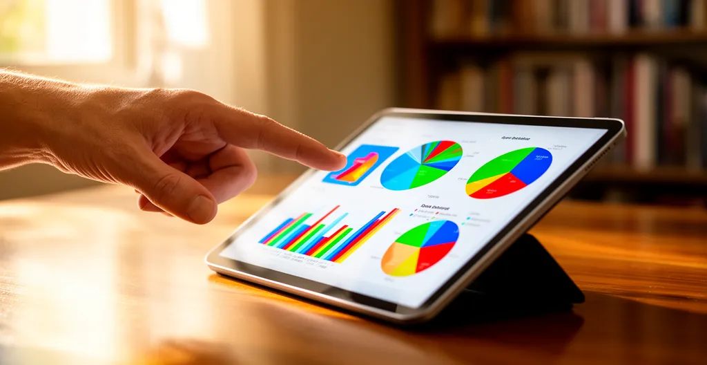 Main utilisant une tablette affichant des graphiques de comparaison